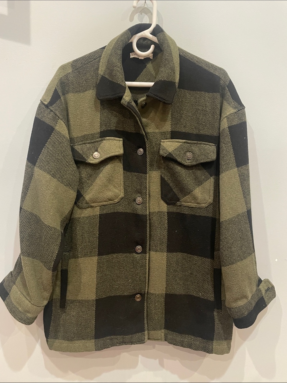 Warm Olive Green & Black Plaid Jacket- shirt - shacket xl